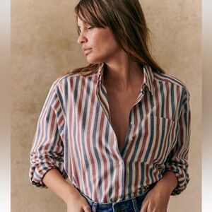 Sezane Max blue ecru burgundy stripes 36/4